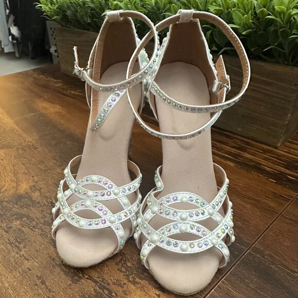 DANCE SHOES. Pearl & Crystal Embellished Strappy Heels - Picture 1 of 3